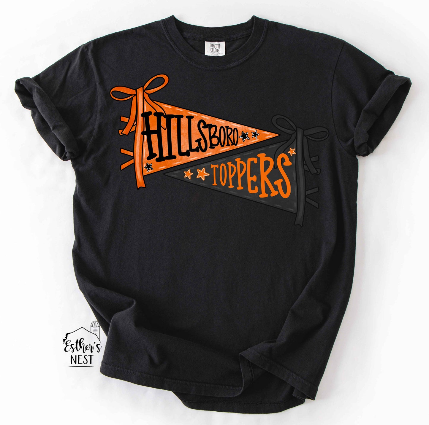 Double Pennant Toppers School Spirit Wear Adult Tee | Hillsboro | Spirit Wear Collection