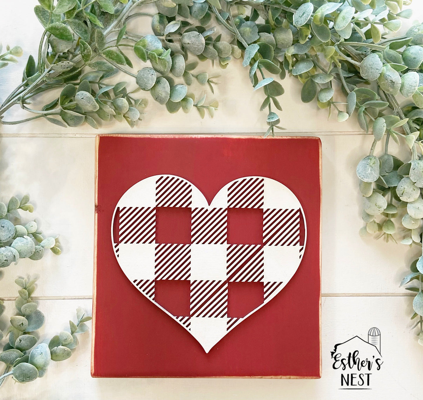 Plaid Heart Shelf Sitter | Home Decor | Valentine Collection