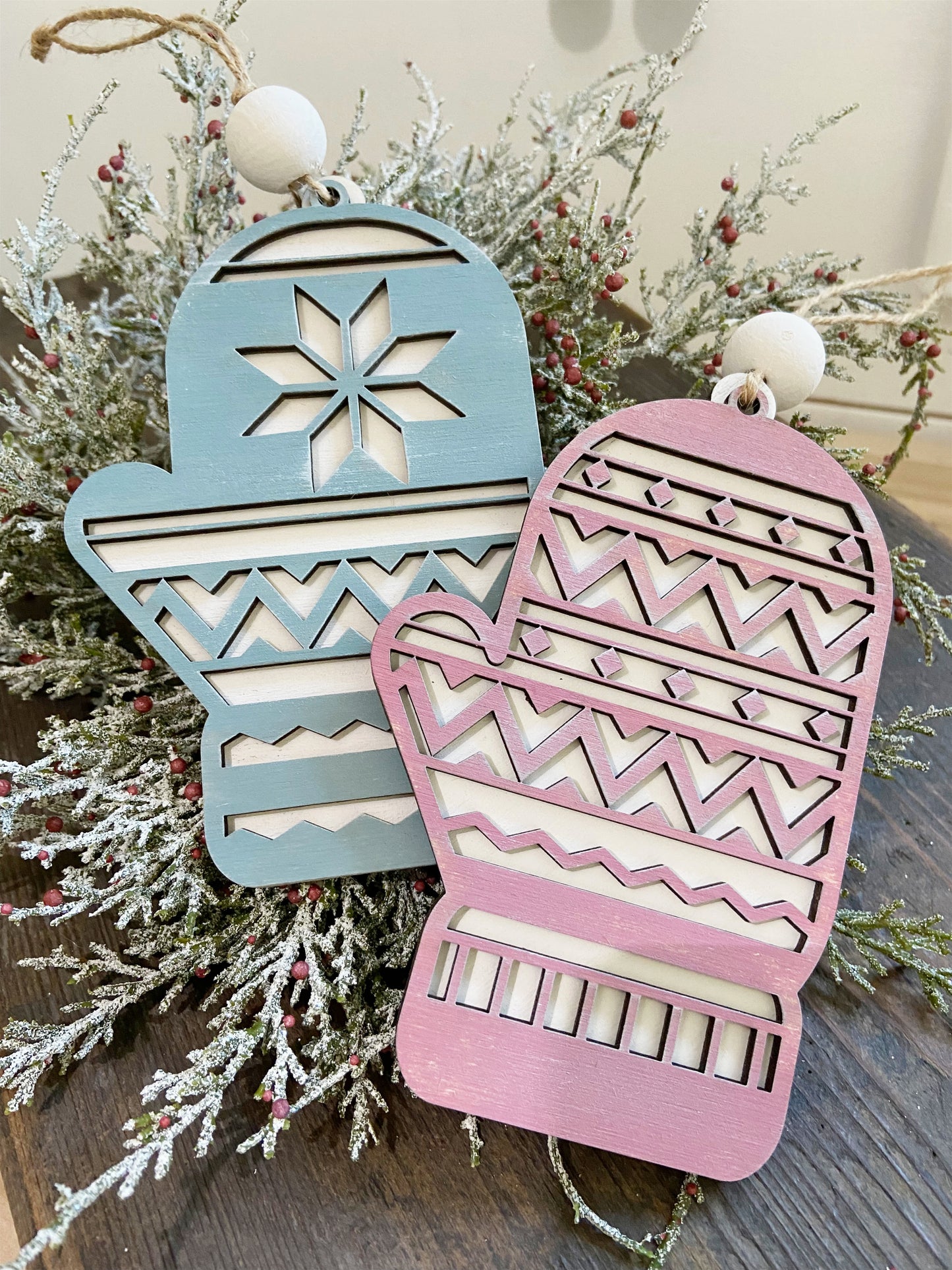 Set of 2 Boho Christmas Mittens Ornament | Christmas Decor | Home Decor