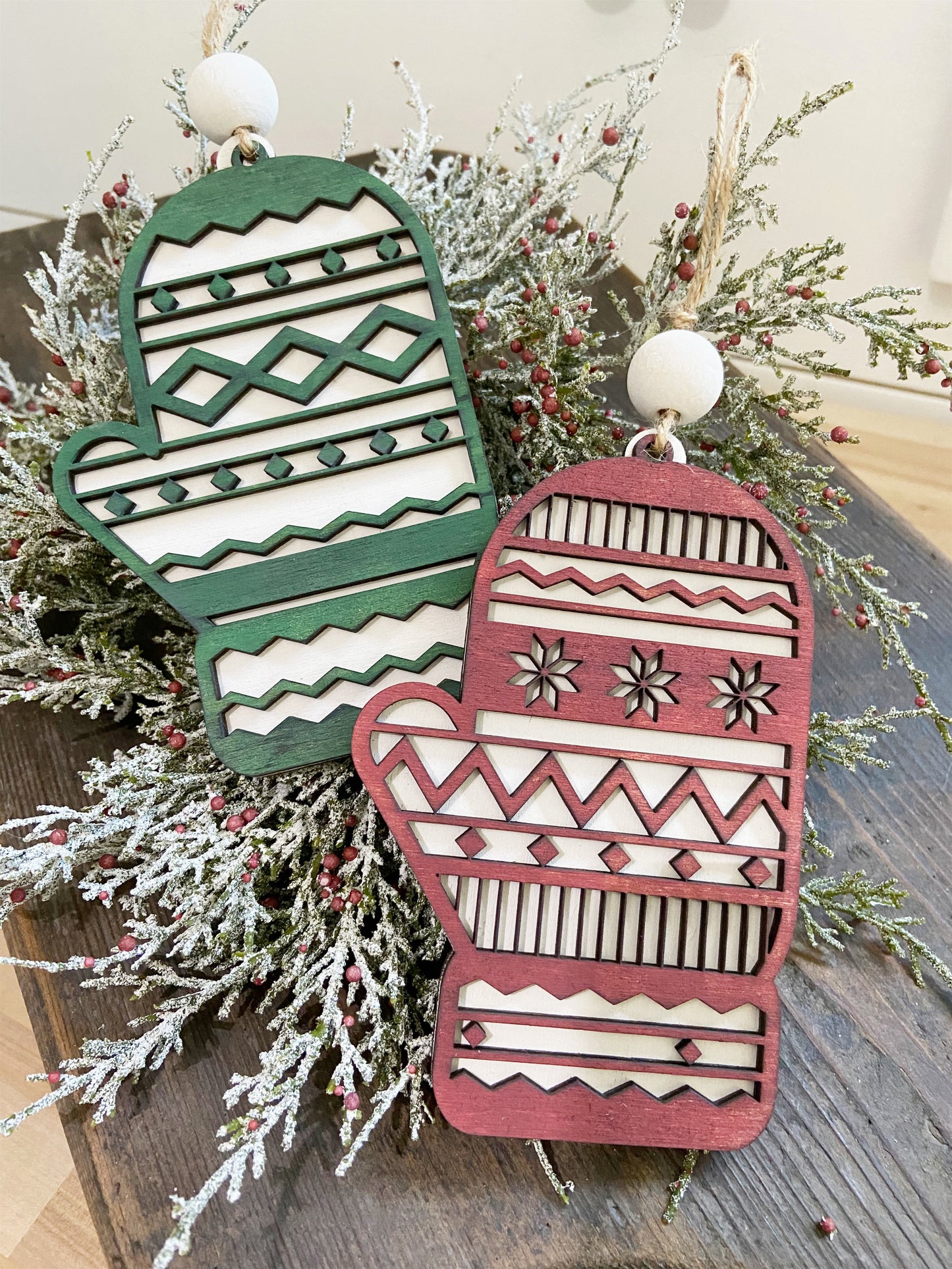 Set of 2 Boho Christmas Mittens Ornament | Christmas Decor | Home Decor