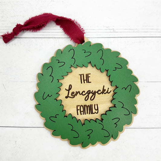 Personalized Wreath Family Name Christmas Ornament | Christmas Collection