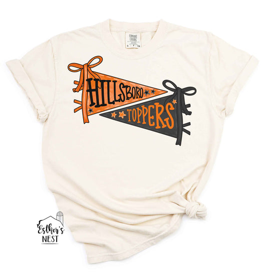 Double Pennant Toppers School Spirit Wear Adult Tee | Hillsboro | Spirit Wear Collection