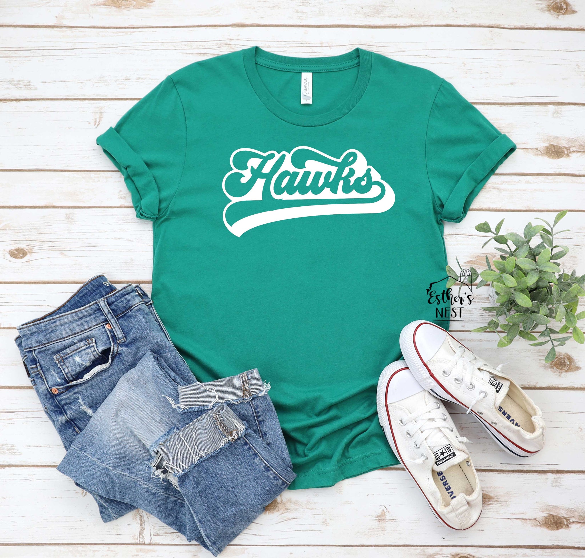 Esther's Nest Carrollton Hawks Retro Fall School Spirit Wear Adult Tee | Carrollton Hawks | Spirit Wear Collection L / Green Tee