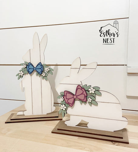 Set of 2 Wood Floral Bunnies | Spring Decor | Easter Collection