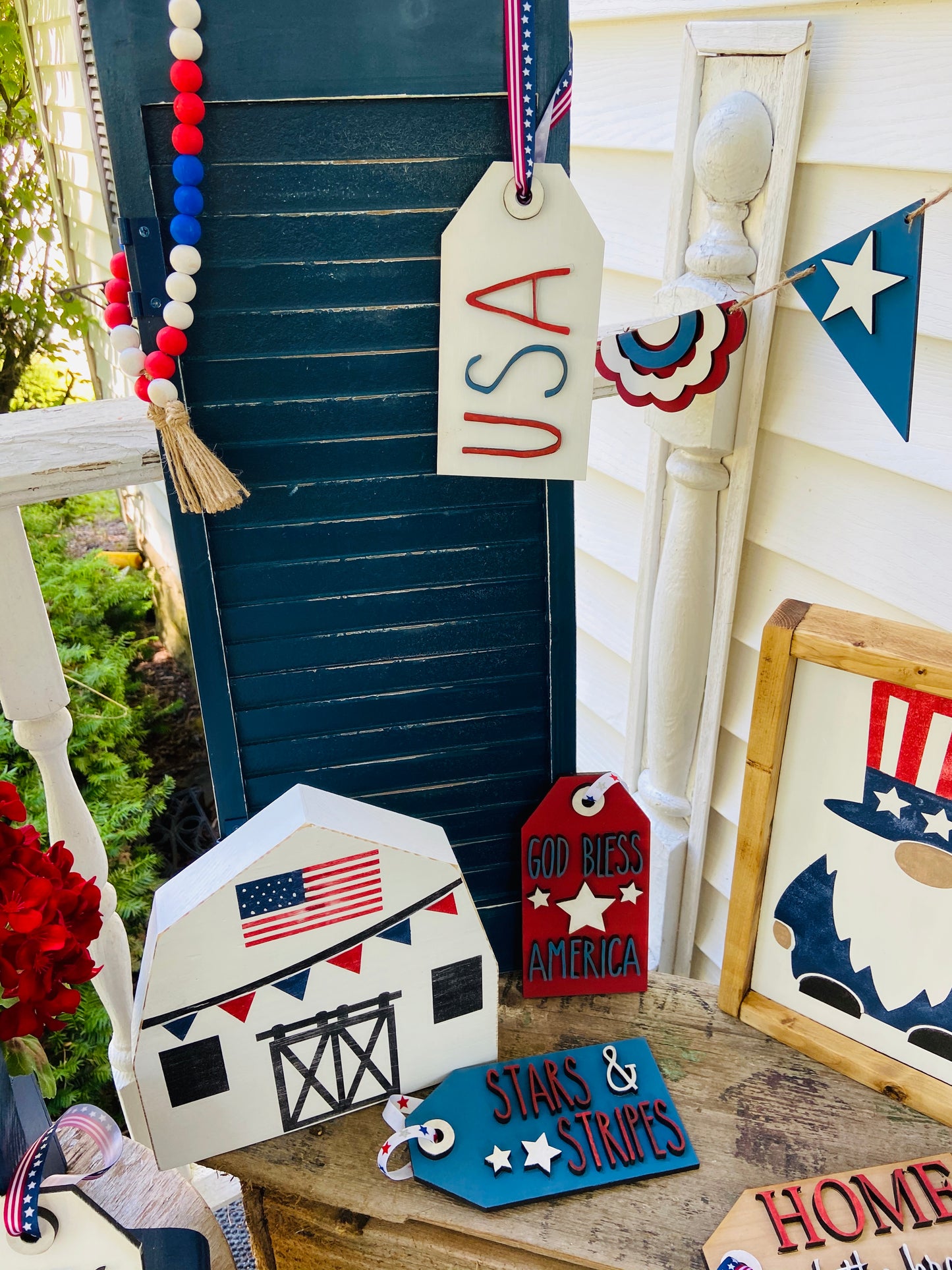Patriotic Wood Bead Garland, Fourth of July, Mantle Decor, Home Decor